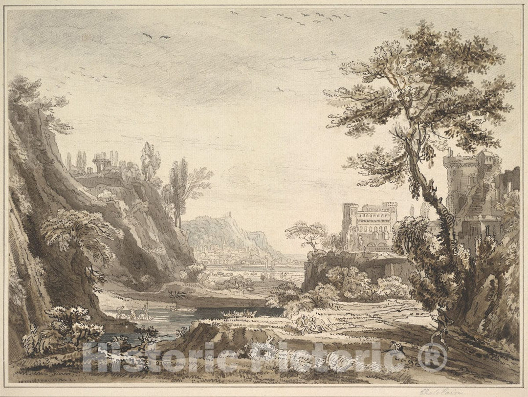 Art Print : Jean-Baptiste-Claude Chatelain - A Classical Landscape : Vintage Wall Art