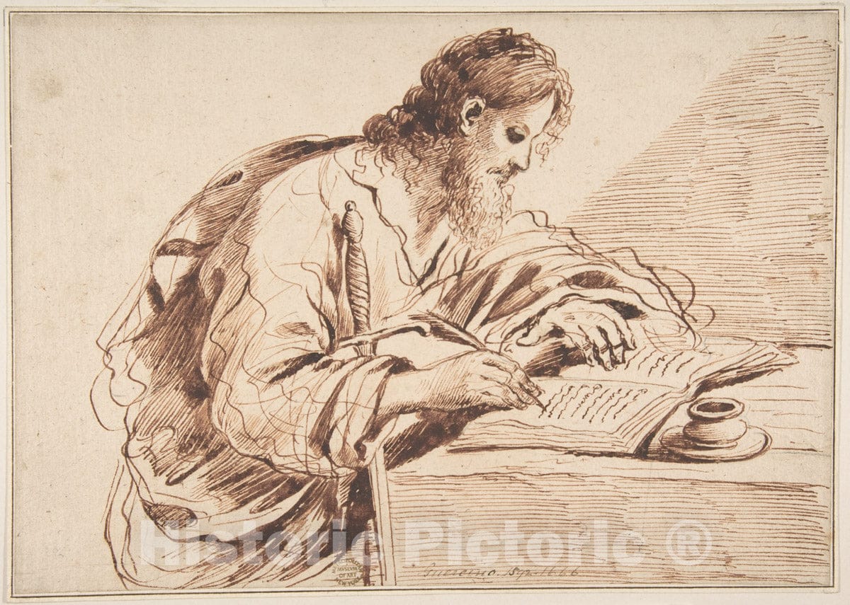 Art Print : Imitator of Guercino (Giovanni Francesco Barbieri) - Saint Paul : Vintage Wall Art