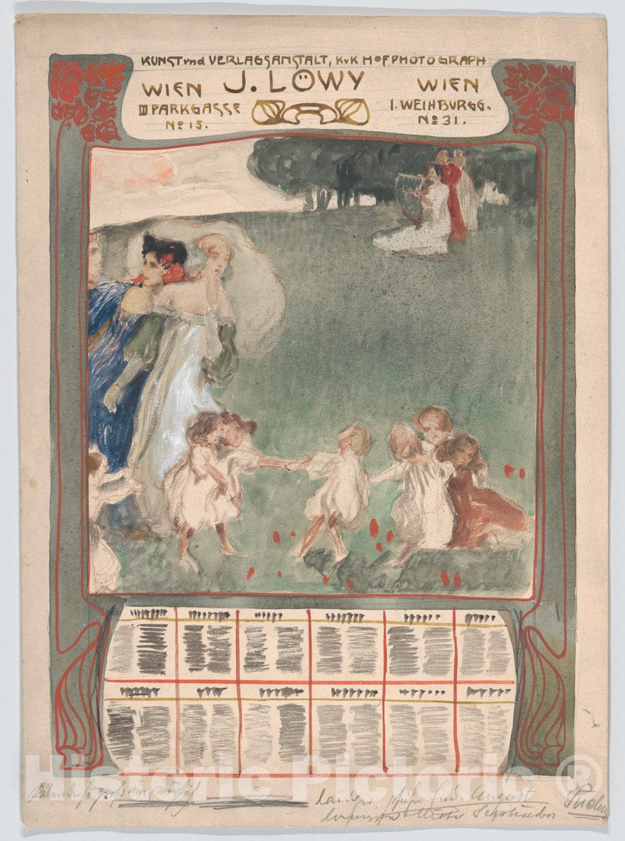 Art Print : Erwin Puchinger - Design for a Poster of Calendar for J. Löwy, Vienna : Vintage Wall Art