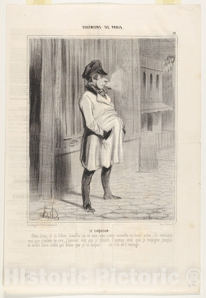 Art Print : Honoré Daumier - Le Claqueur, Plate 19 from The Series Bohémiens de Paris, published in Le Charivari : Vintage Wall Art