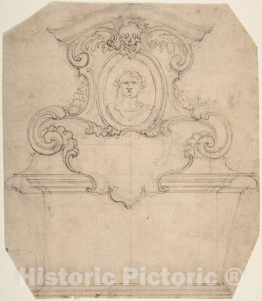 Art Print : Giovanni Battista Foggini - Design for a Tomb of Epitaph (Recto)