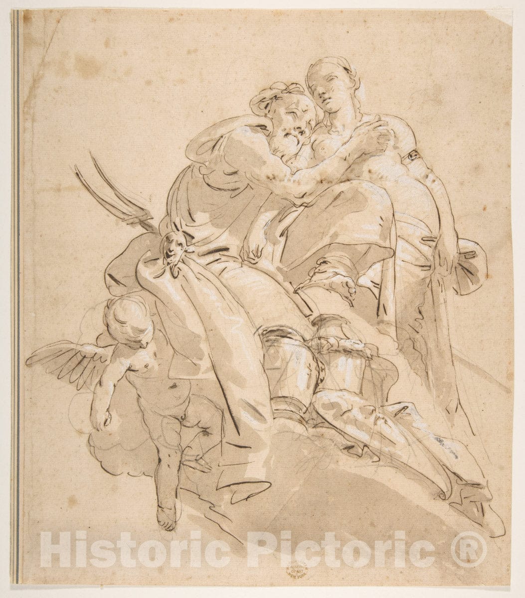Art Print : Giovanni Battista Tiepolo - Marine Deity with Attendant Female Figure : Vintage Wall Art