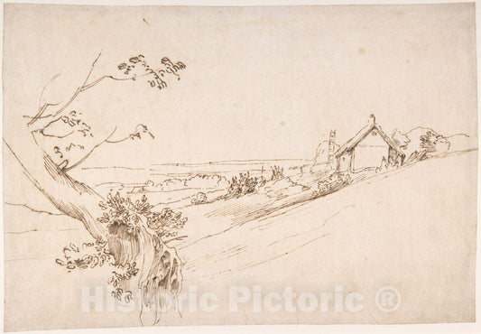 Art Print : Anthony Van Dyck - Landscape with a Gnarled Tree and a Farm : Vintage Wall Art