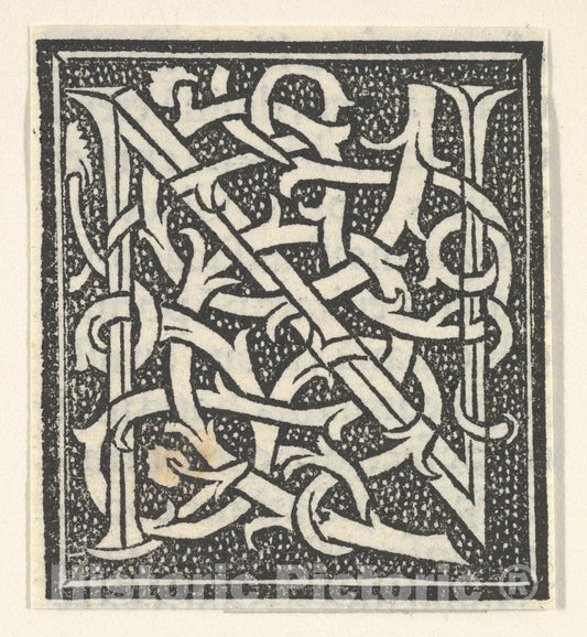 Art Print : Anonymous, Italian, 16th Century - Initial Letter N on Patterned Background : Vintage Wall Art