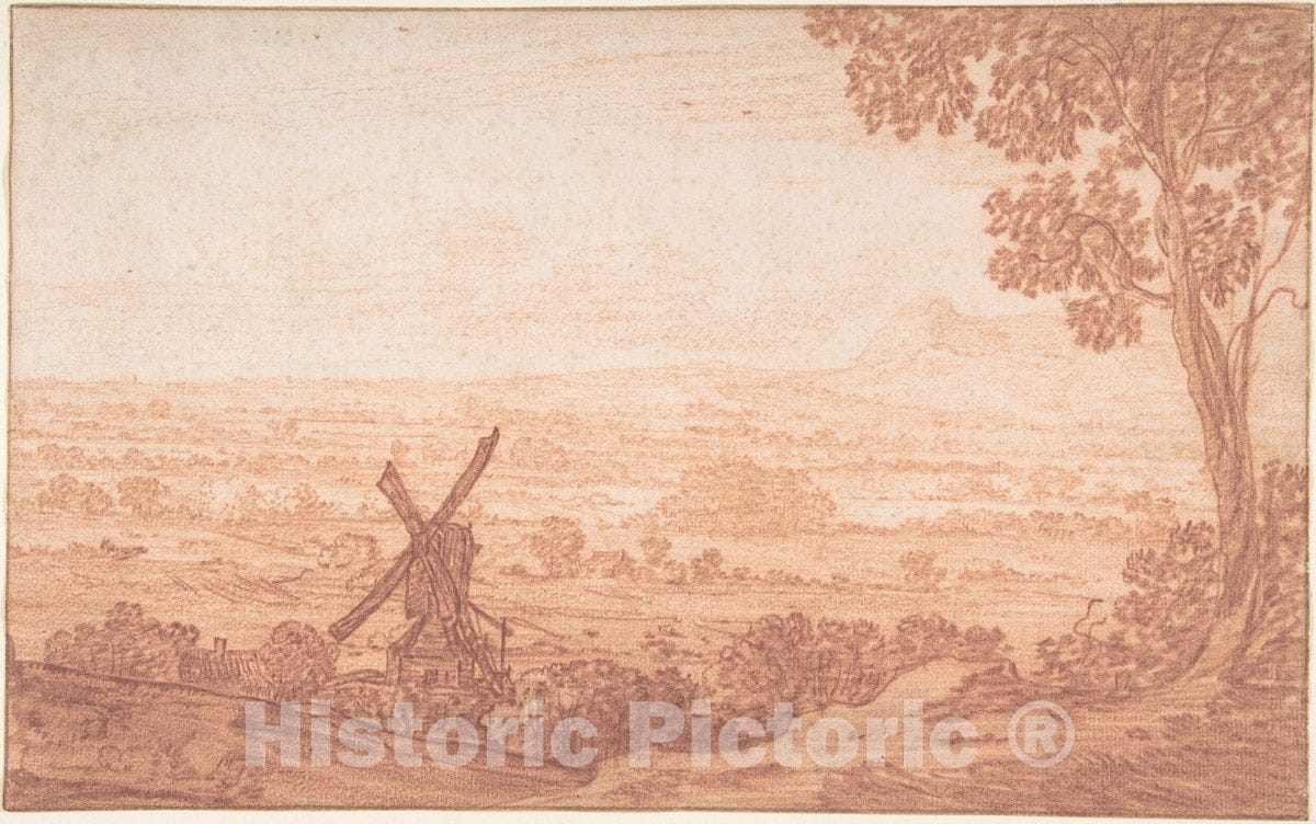 Art Print : Jan Baptist Weenix - an Extensive Panoramic Landscape with a Windmill : Vintage Wall Art