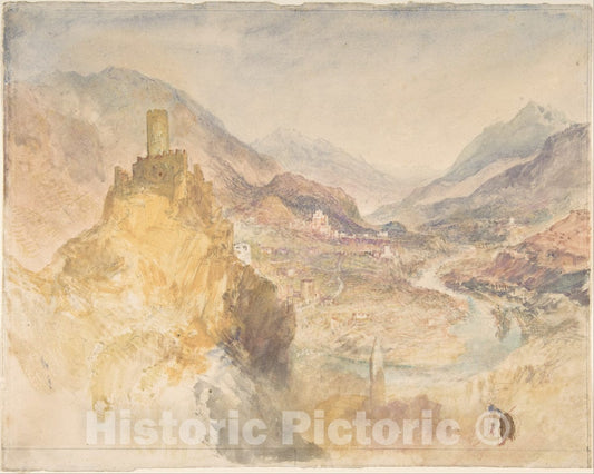 Art Print : Joseph Mallord William Turner - Chatel Argent and The Val d'Aosta from Above Villeneuve : Vintage Wall Art