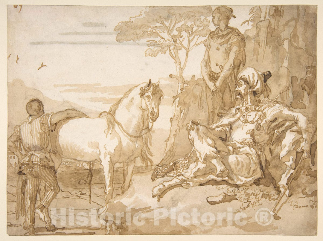 Art Print : Giovanni Domenico Tiepolo - an Oriental Chieftain Resting : Vintage Wall Art