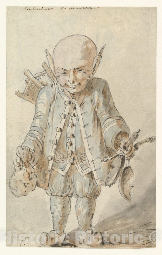 Art Print : Jean Charles Delafosse - Caricature of a Junkman Recto, Caricature of a School Master Verso : Vintage Wall Art