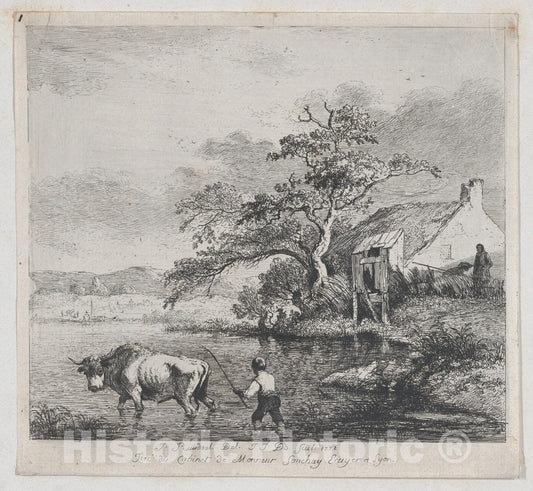Art Print : Jean Jacques de Boissieu - Herdsman and Bull, After Ruisdael : Vintage Wall Art