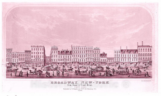 Art Print : Lithographed by Julius Bien - Broadway, New York from Canal to Grand Street, West Side : Vintage Wall Art