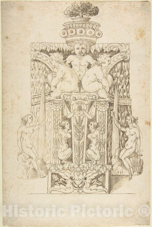 Art Print : Italian, Lombard, 16th Century - Design for a Wall Fountain - 427853 : Vintage Wall Art