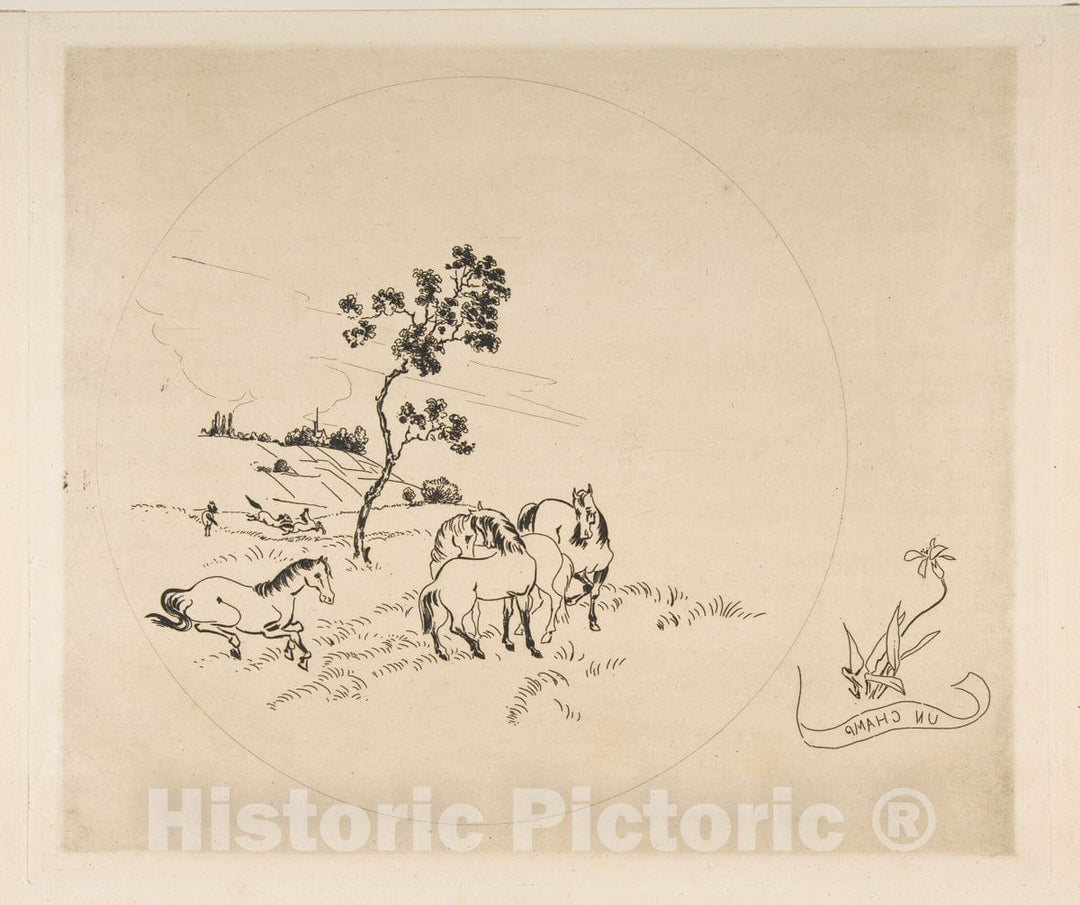 Art Print : Félix Bracquemond - Decoration for a Plate: A Field : Vintage Wall Art
