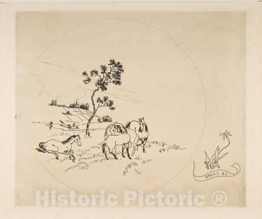 Art Print : Félix Bracquemond - Decoration for a Plate: A Field : Vintage Wall Art