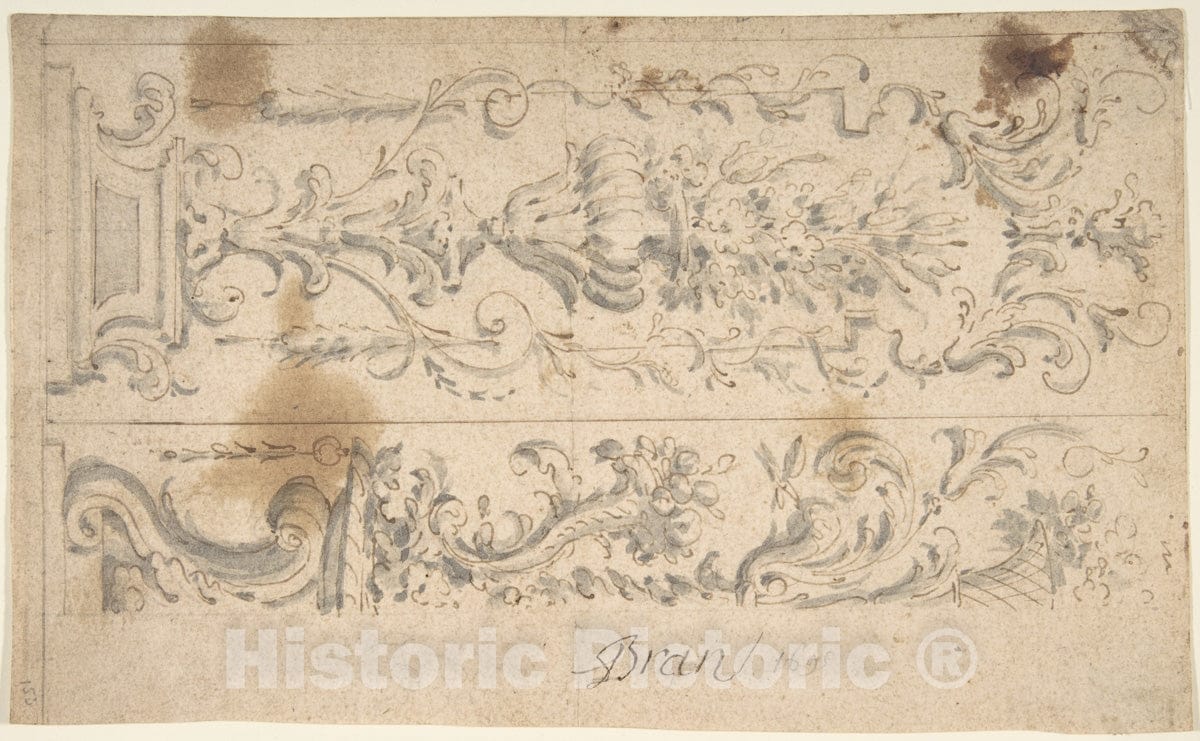 Art Print : Italian, Piedmontese, 18th Century - Two Designs for Floral Panels of Ornament : Vintage Wall Art