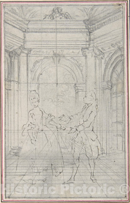 Art Print : Hubert François Gravelot - Design for a Scene in de Laujon's L'Amoureux de Quinze ans, ou la Double-Fête. 1 : Vintage Wall Art