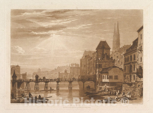 Art Print : Designed and Etched by Joseph Mallord William Turner - Basle (Liber Studiorum, Part I, Plate 5) : Vintage Wall Art