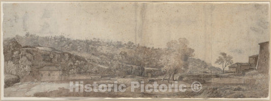 Art Print : Nicolas Didier Boguet - Italian Landscape with Buildings and Figures : Vintage Wall Art
