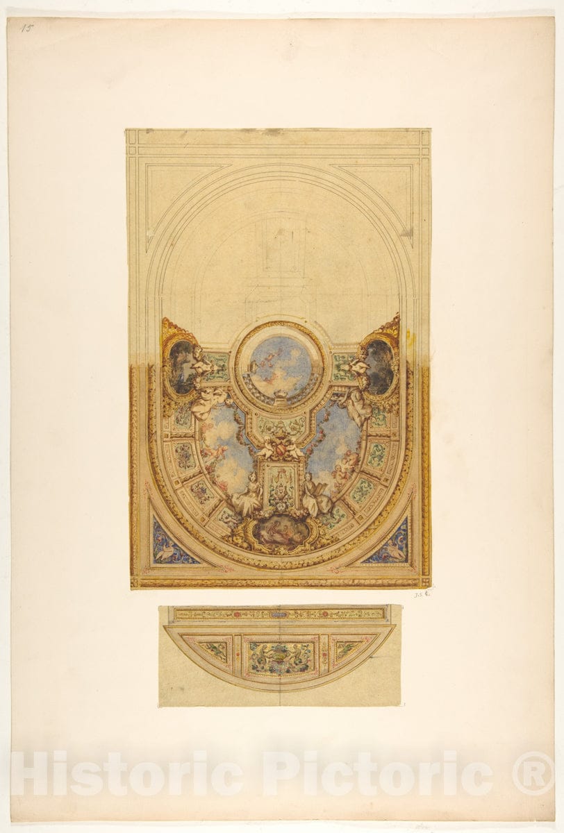 Art Print : Jules-Edmond-Charles Lachaise - Design for The Decoration of an Oval Ceiling with putti and Garlands