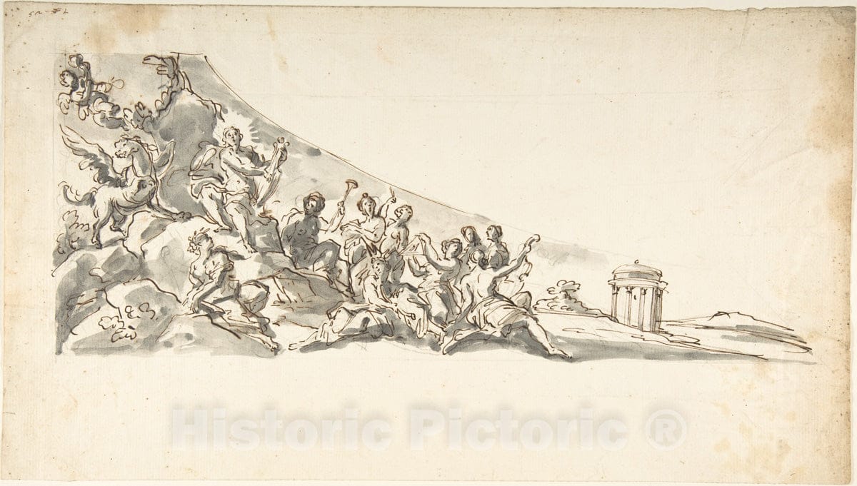 Art Print : Italian, 18th Century - Drawing for a Harpsichord Top : Vintage Wall Art
