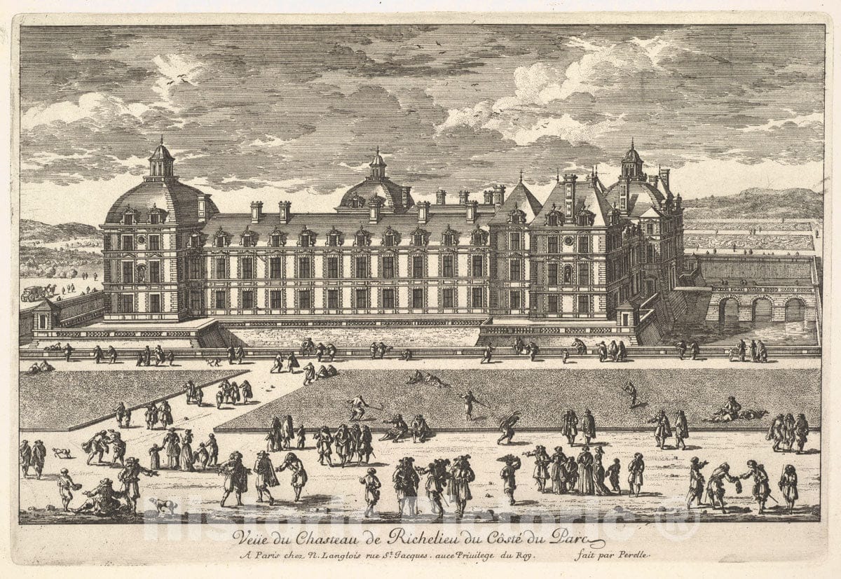 Art Print : Adam Perelle - Veüe du Château de Richelieu du Côté du PARC : Vintage Wall Art