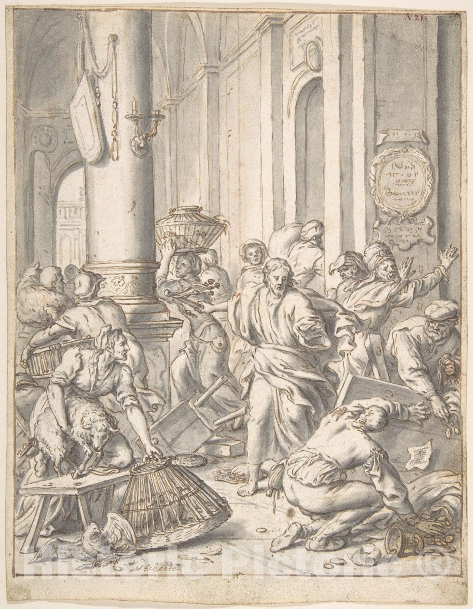 Art Print : Matthias Scheits - Christ Driving The Money Changers from The Temple : Vintage Wall Art
