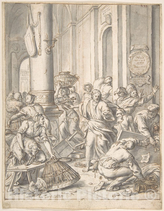 Art Print : Matthias Scheits - Christ Driving The Money Changers from The Temple : Vintage Wall Art