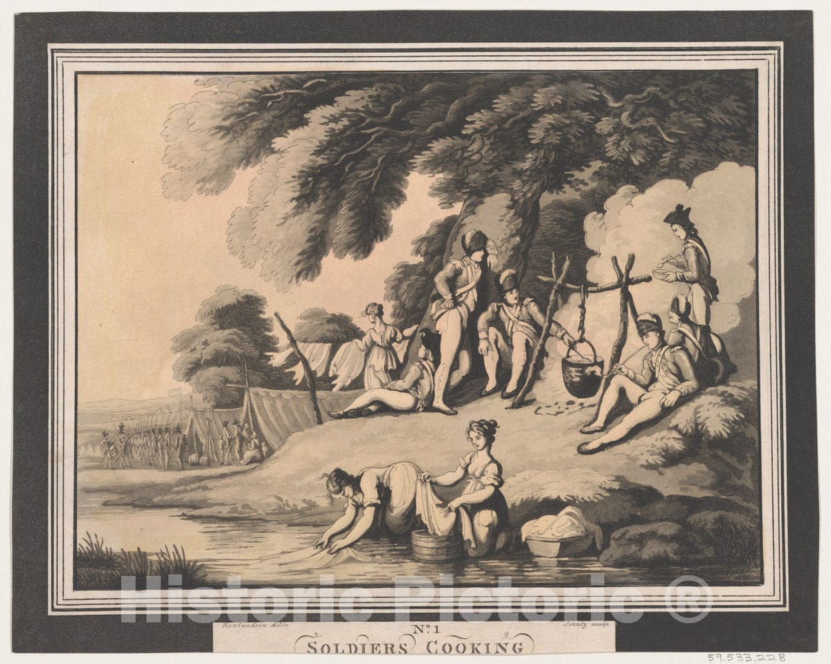 Art Print : Heinrich Joseph Schu?tz - Soldiers Cooking 2 : Vintage Wall Art