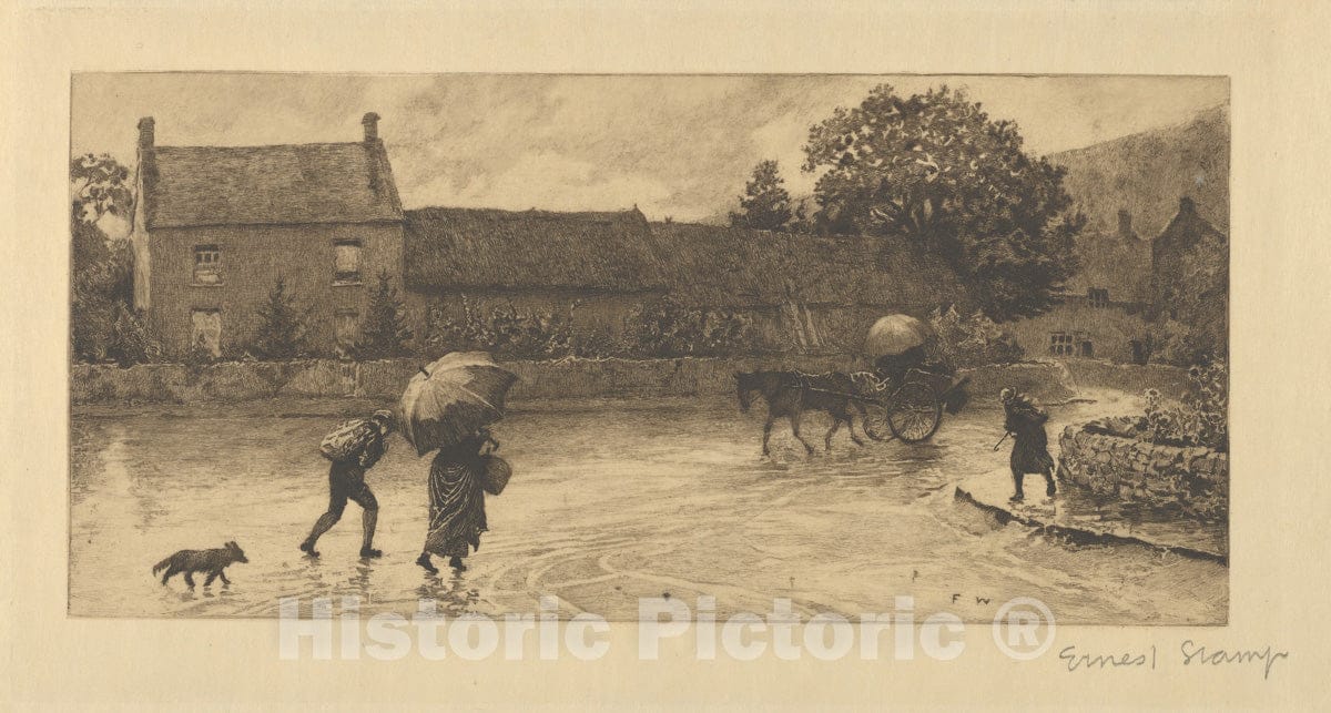 Art Print : Ernest Stamp - A Rainy Day at Cookham : Vintage Wall Art