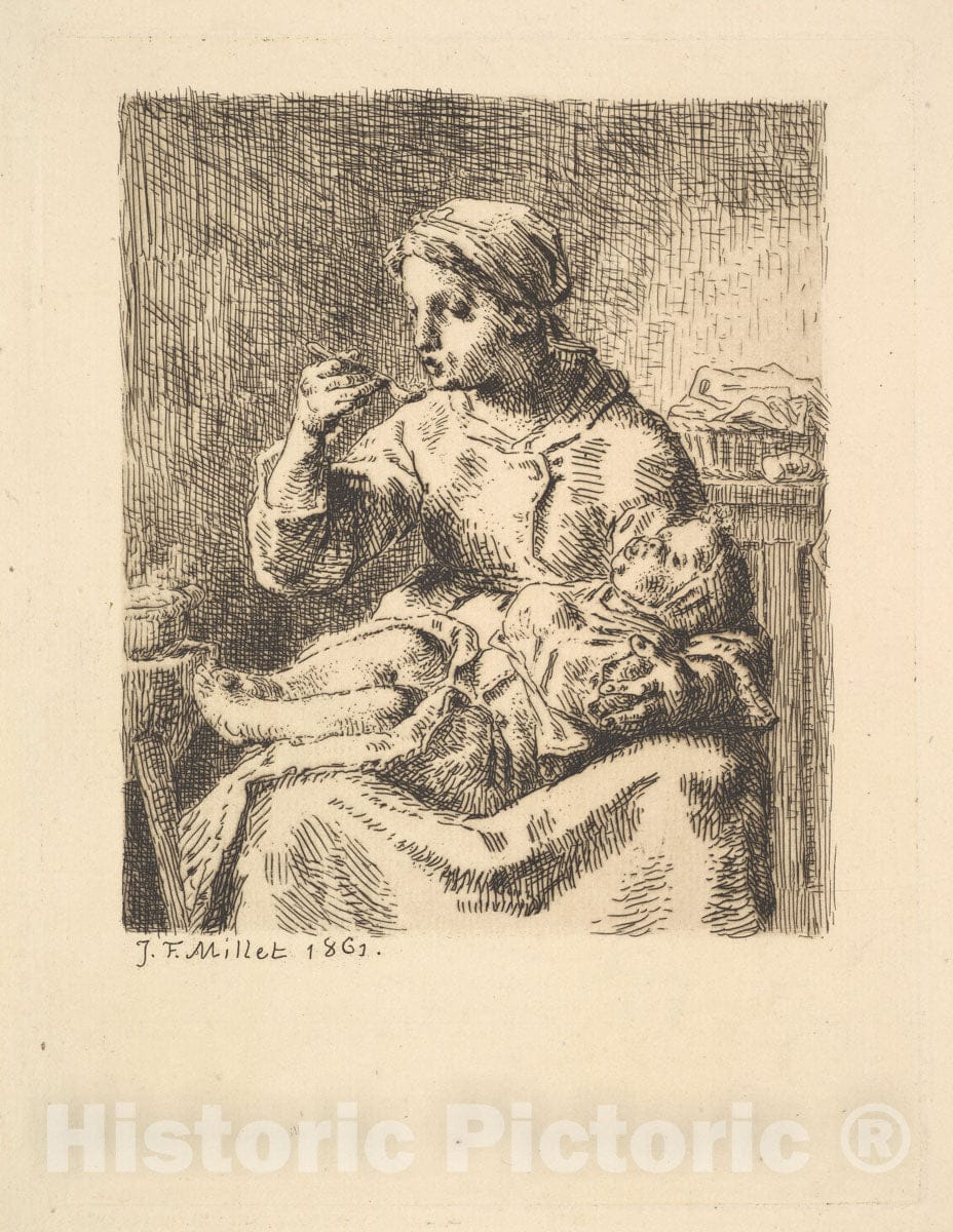 Art Print : Jean-François Millet - Cooling The Porridge 1 : Vintage Wall Art
