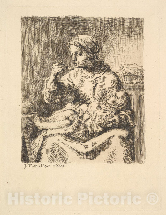 Art Print : Jean-François Millet - Cooling The Porridge 1 : Vintage Wall Art