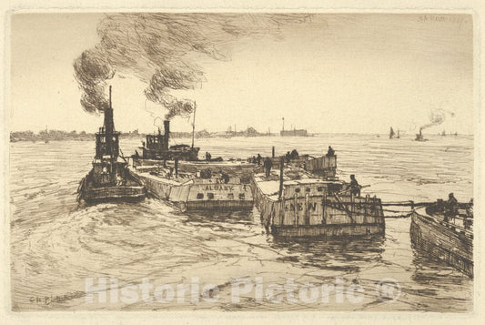 Art Print : Charles Adams Platt - Canal Boats and Tugs 2 : Vintage Wall Art