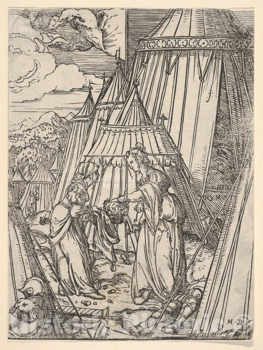 Art Print : Hans Burgkmair - Judith and Her Maid Putting The Head of Holofernes into a Bag : Vintage Wall Art