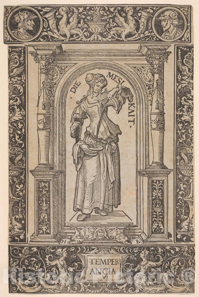 Art Print : Hans Burgkmair - Temperance (Die Mesikait), from The Seven Virtues 1 : Vintage Wall Art
