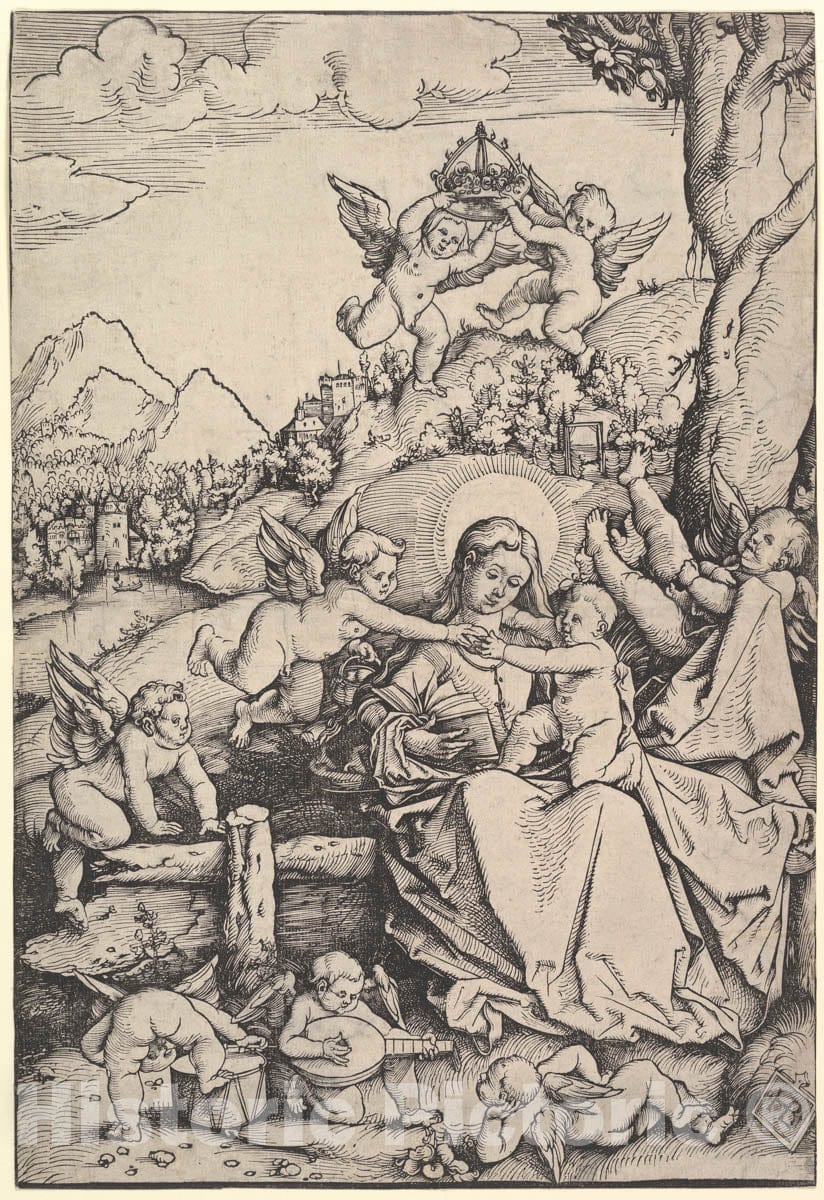 Art Print : Hans Baldung (Called Hans Baldung Grien) - The Virgin and Child with Eight Angels in a Landscape : Vintage Wall Art