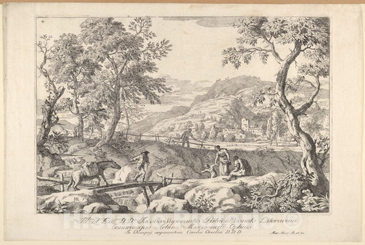 Art Print : Landscape with Man Leading a Pack Horse Across a Wooden Bridge - Artist: Marco Ricci - Created: 1723–30 : Vintage Wall Art