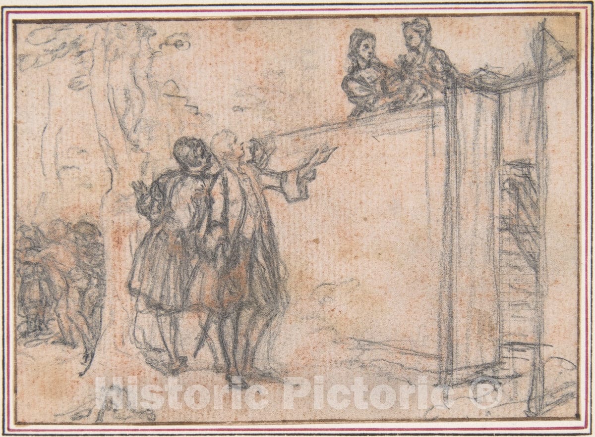 Art Print : Hubert François Gravelot - Study for an Engraving of Songs in The Opera of Flora - 427995 : Vintage Wall Art