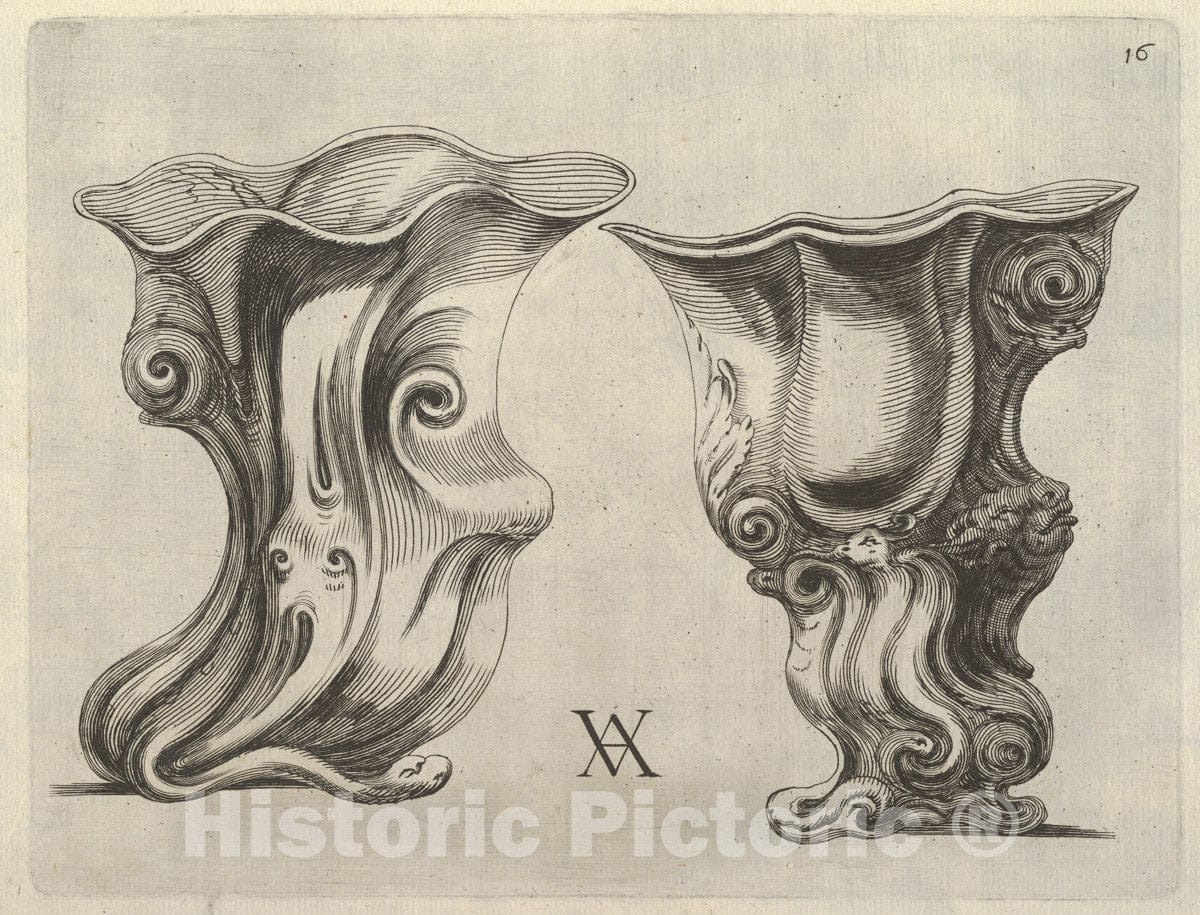 Art Print : Theodor Van Kessel - Modelli Artificiosi di Vasi diversi d'argento et altre Opere capriciozi (.) Parte Prima (Plate 16) : Vintage Wall Art