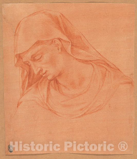 Art Print : Girolamo Macchietti - Head of a Mourning Woman in Profile to The Left : Vintage Wall Art