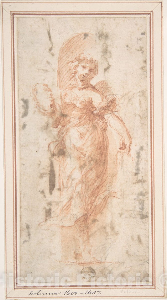 Art Print : Italian, Roman-Bolognese, 17th Century - Allegorical Figure with Wreath : Vintage Wall Art
