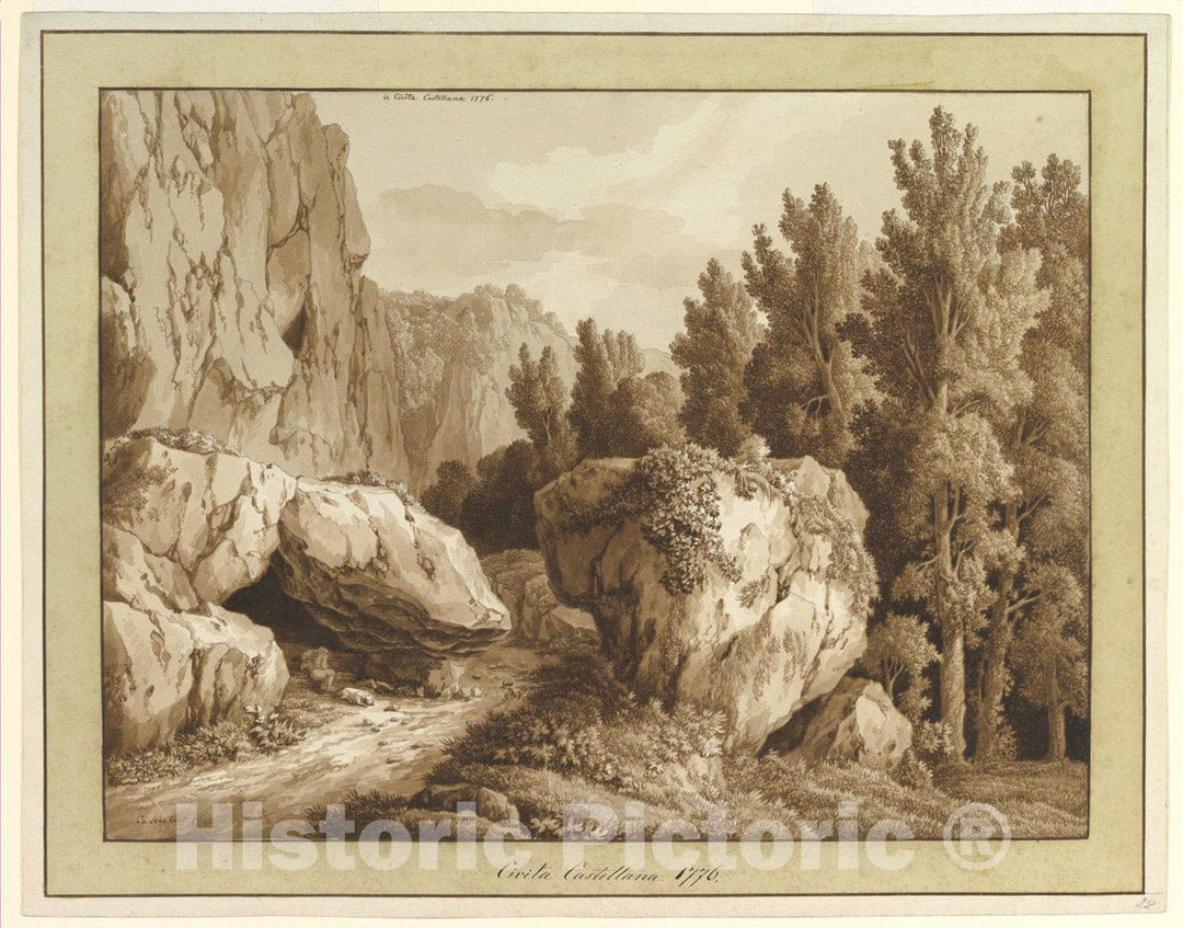 Art Print : Jacob Philipp Hackert - A Rocky Landscape at Civita Castellana : Vintage Wall Art