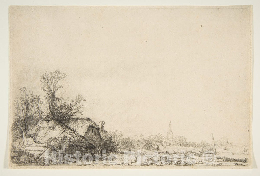 Art Print : Rembrandt (Rembrandt Van Rijn) - Cottage Beside a Canal