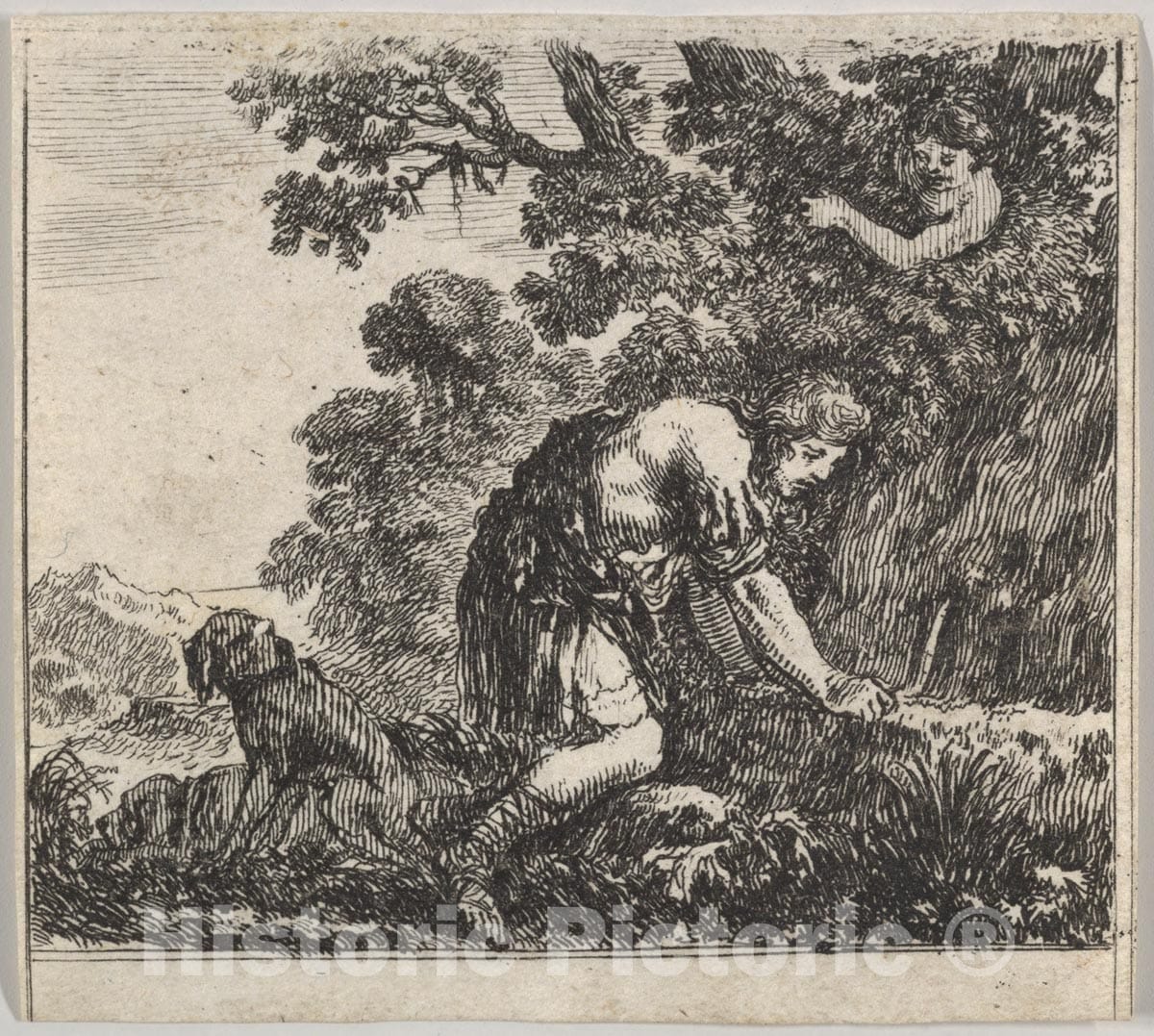 Art Print : Stefano Della Bella - Narcissus, from 'Game of Mythology' (Jeu de la Mythologie) : Vintage Wall Art