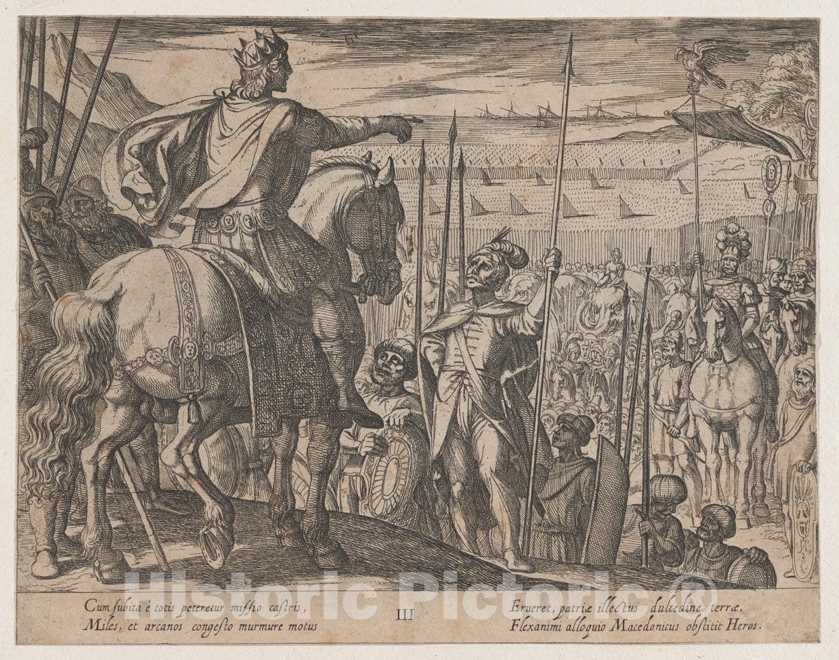 Art Print : Antonio Tempesta - Plate 3: Alexander Instructing his Soliders, from The Deeds of Alexander The Great : Vintage Wall Art