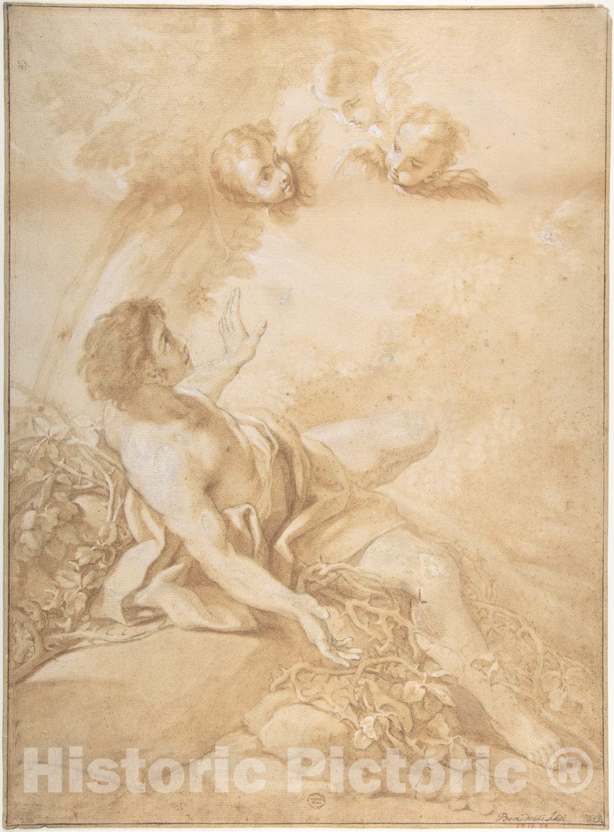 Art Print : Benedetto Luti - Saint Benedict on a Bed of Thorns : Vintage Wall Art