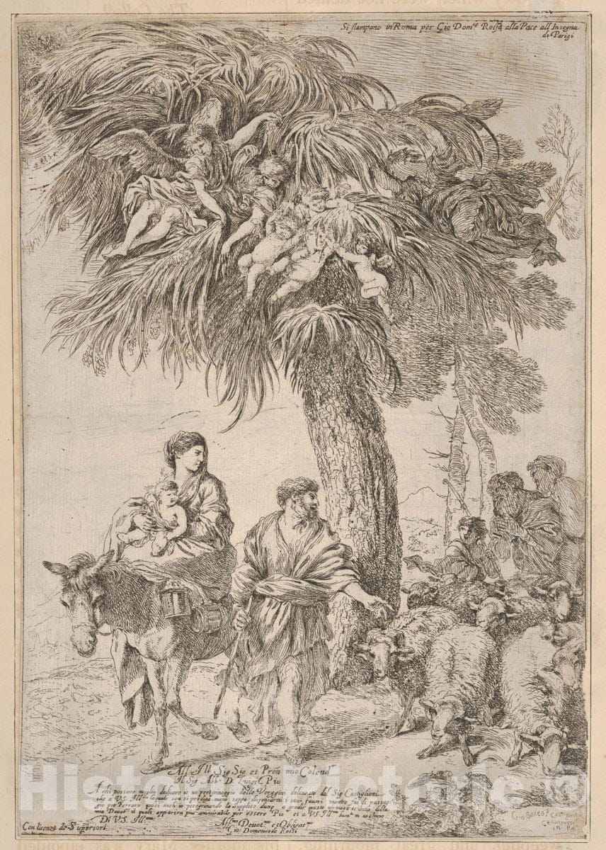 Art Print : Giovanni Benedetto Castiglione (Il Grechetto) - The Holy Family on Their Flight into Egypt 1 : Vintage Wall Art
