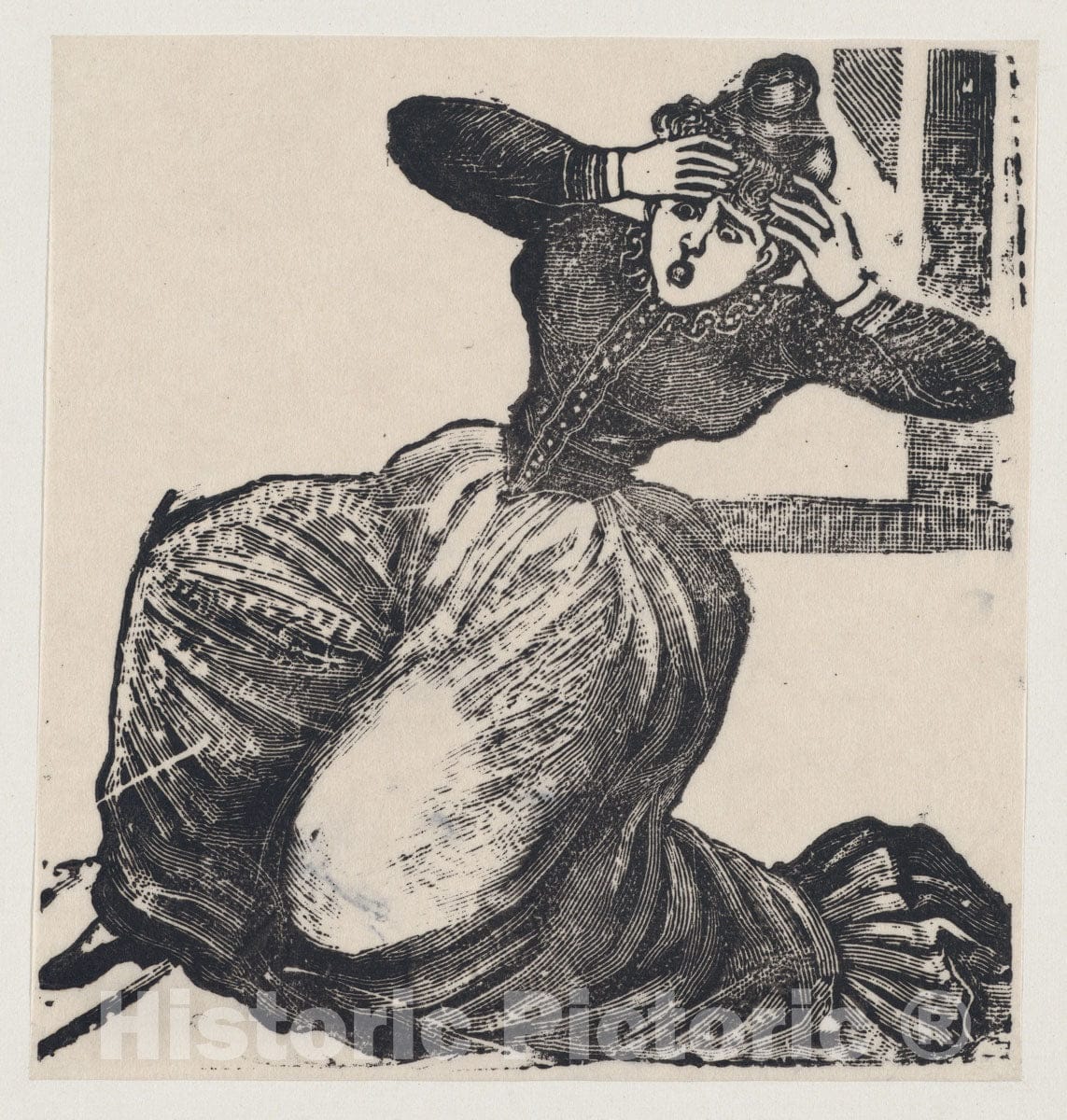 Art Print : José Guadalupe Posada - A gasping Woman on The Ground with her Hands Raised to her Head, from a Broadside Entitled 'Gaceta Callejera' : Vintage Wall Art