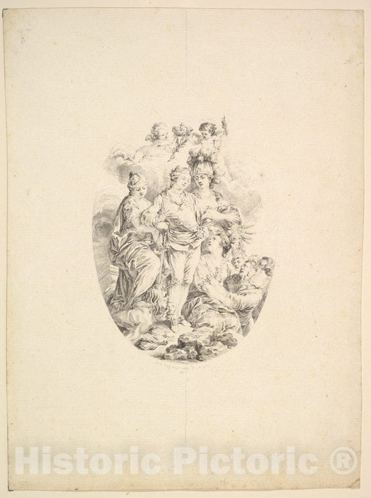 Art Print : Augustin de Saint-Aubin - Allegory of Louis XVI on The Occasion of his Accession to The Throne of France in 1774 : Vintage Wall Art