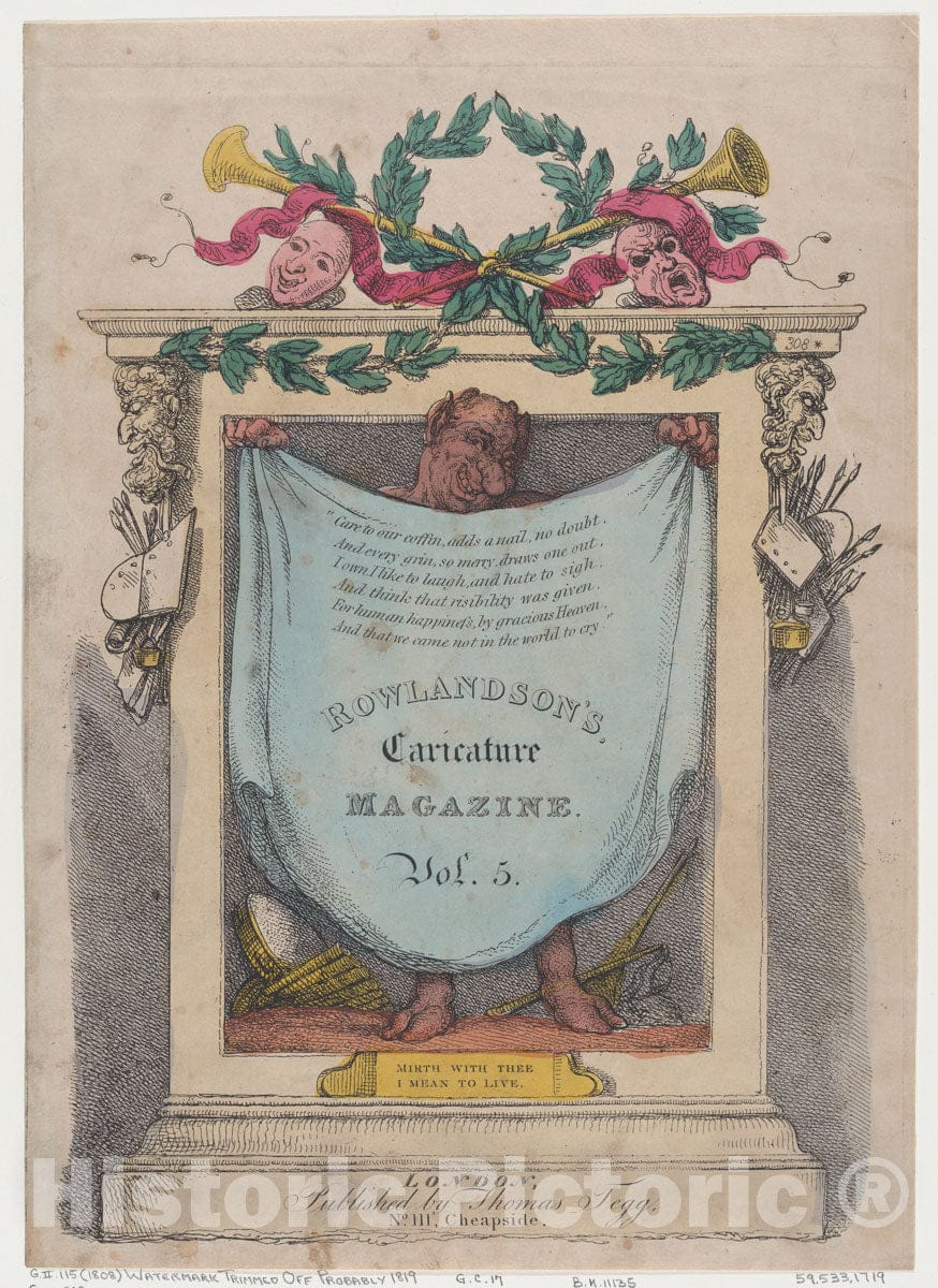 Art Print : Thomas Rowlandson - Title Page, Rowlandson's Caricature Magazine, Vol. 5 2 : Vintage Wall Art