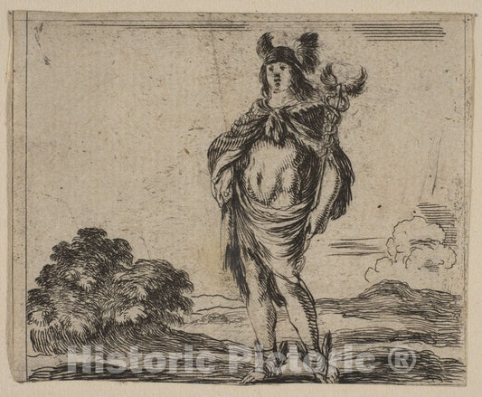 Art Print : Etched by Stefano Della Bella - Mercury, from 'Game of Mythology' (Jeu de la Mythologie) : Vintage Wall Art