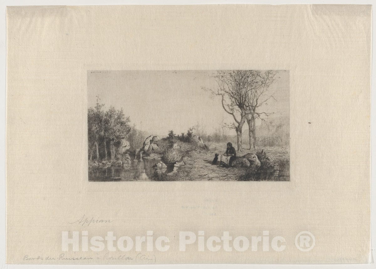 Art Print : Adolphe Appian - at The Bank of The Stream in Rossillon (Ain) : Vintage Wall Art